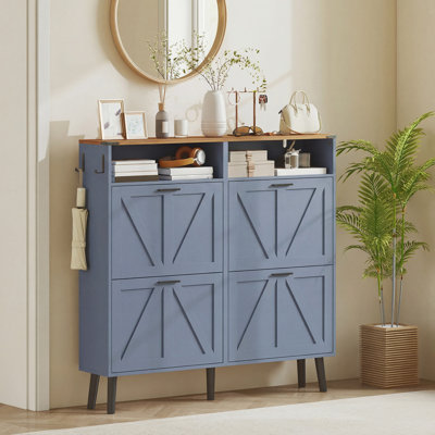 Armoire à chaussures avec 4 tiroirs rabattables, armoire à chaussures étroite, bleu