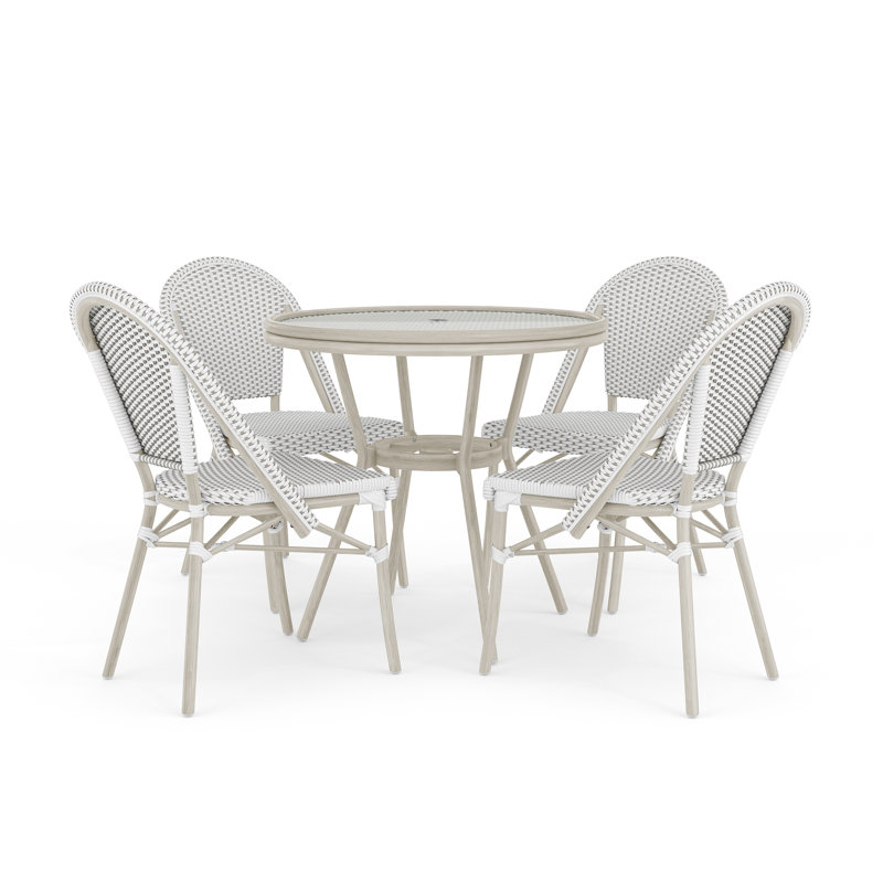 Martha Stewart Lily Pond All Weather Woven Bistro Table And Chairs Set With Aluminum Frames, Gray, 4