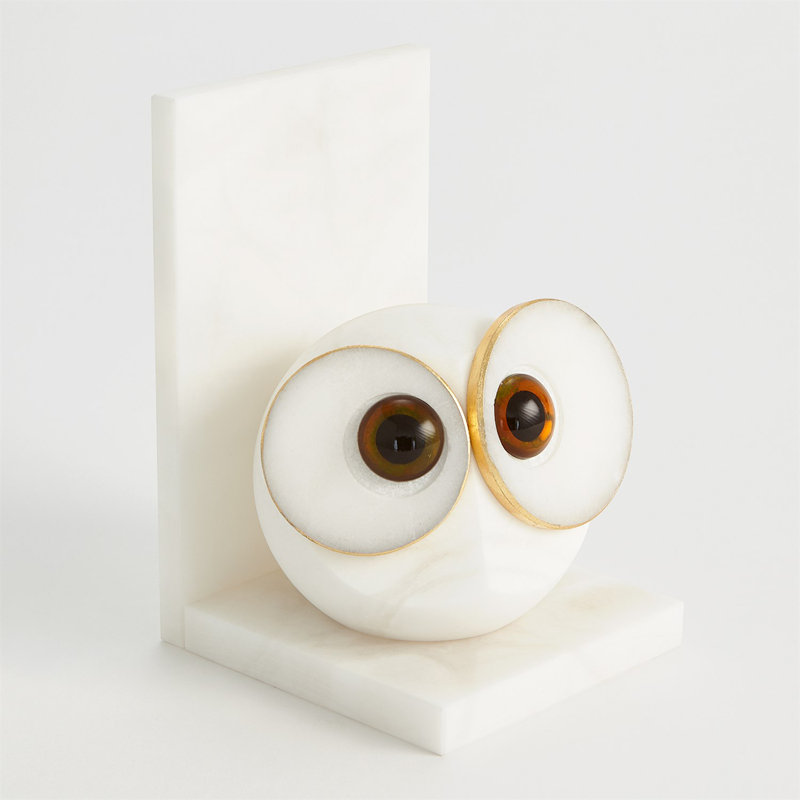 Paire de serre-livres albâtre Big Eyed Owl-Lg