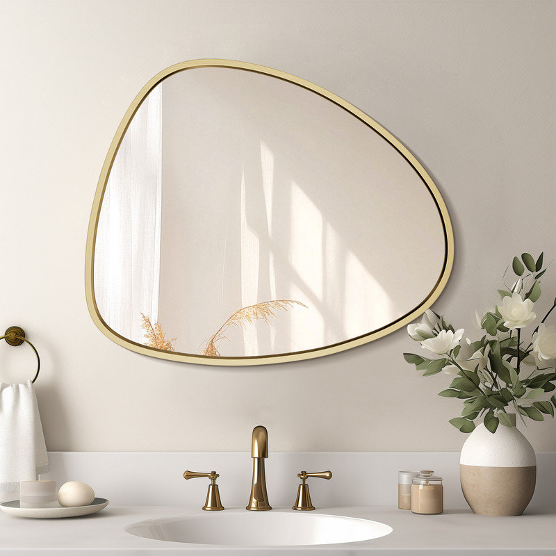 Modern Asymmetrical Aluminum Framed Mirror for Bedroom, Living Room, Gold