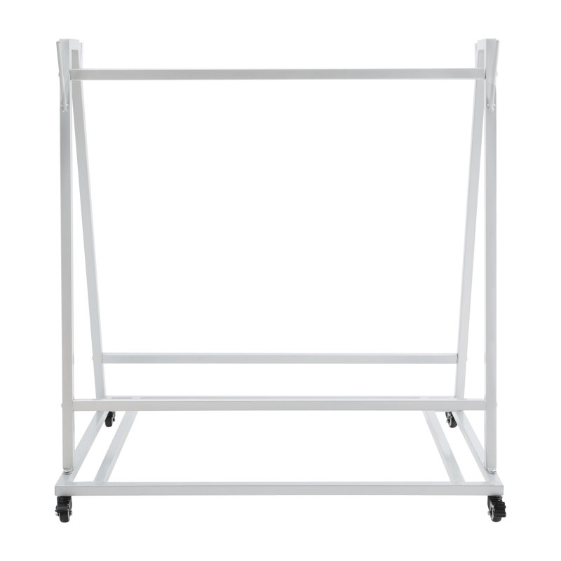Séchoir à tapis A avec cadre et 4 roulettes verrouillables, Blanc