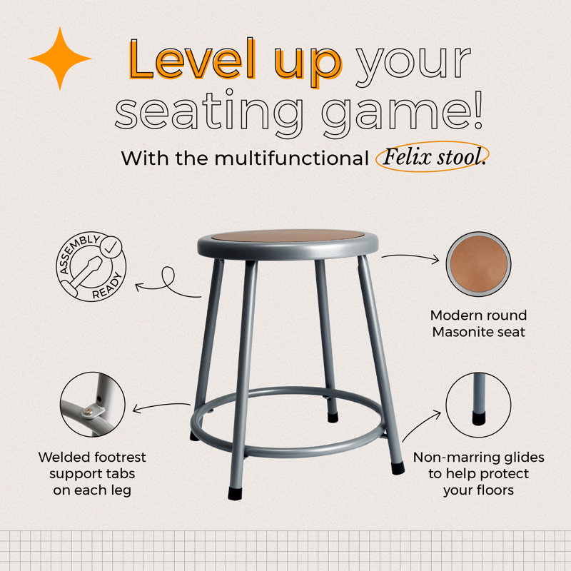 Felix Steel Stool, Assembly Ready, Brown/Gray, Gray, Short Height (18" Seat Height)