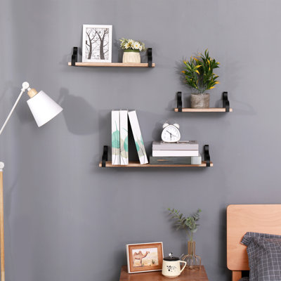 Wall Mounted Natural Wood Shelf Of 3 - Transform Your Bedroom, Living Room, Kitchen, Bathroom Into A Beautiful Space 3 With Brackets Elevate Look