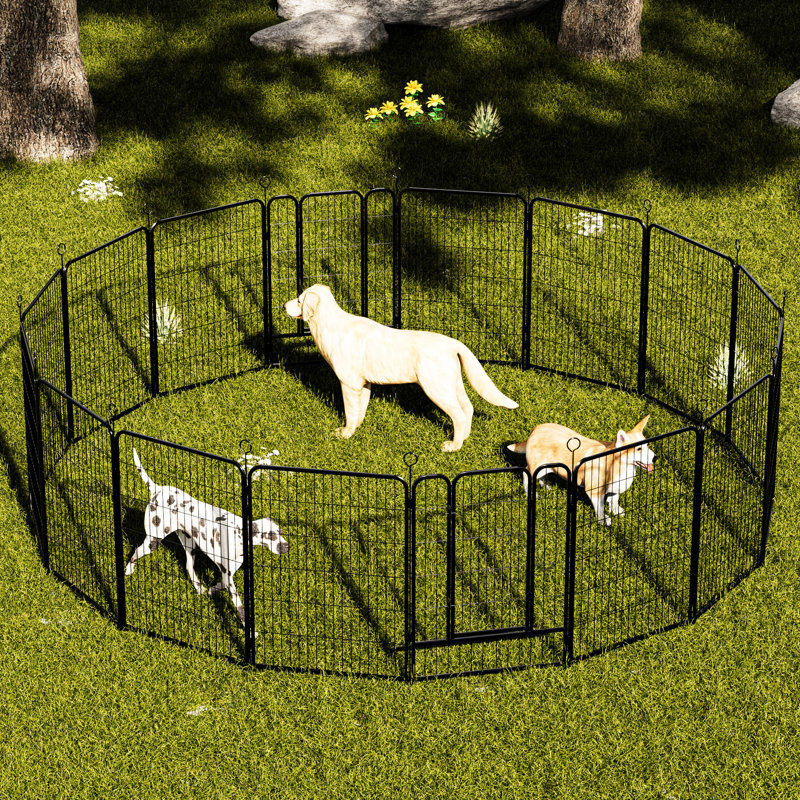 Enclos pour animaux 16 panneaux en métal, 40 po de hauteur avec barrière autobloquante, robuste, réglable pour l'intérieur et l'extérieur, sans outils, rouille,