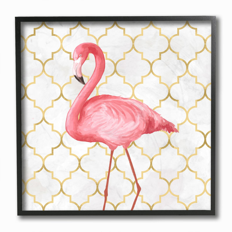 «Flamingo Animal Pink Gold Design», impression, Giclée encadrée noir minuit, H 12 po x l 12 po