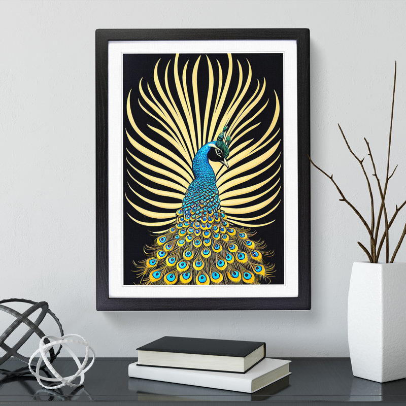 Precious Peacock - Single Picture Frame Print, Black, 34cm H x 25cm W