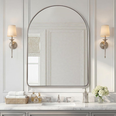 Malisa Contemporary Arched Bathroom Vanity Mirror | Stainless Steel Thick Frame