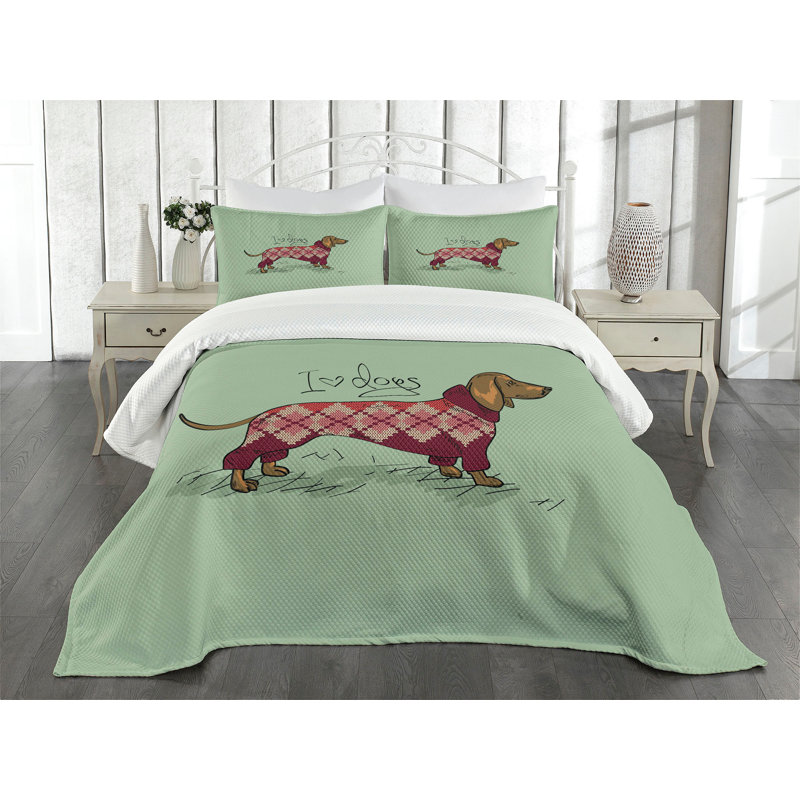 King Size Multicolor Dachshund Polyester Bedspread Set