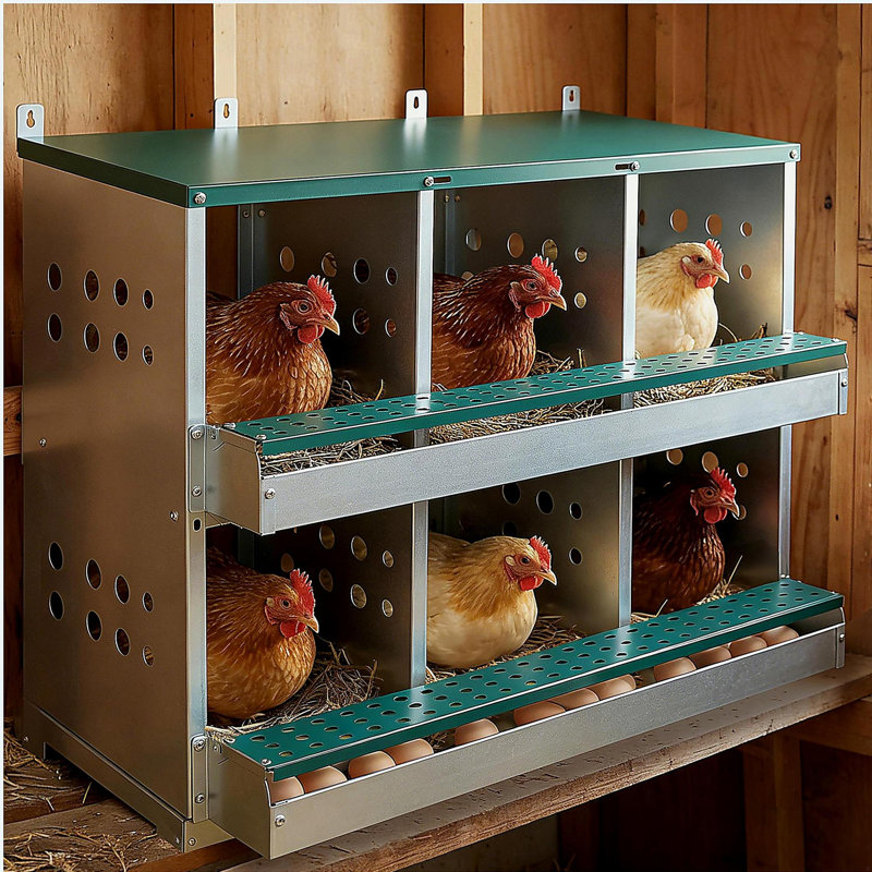 Boîte de nidification à 6 compartiments pour poules pondeuses, boîtes de poules roulantes, vert