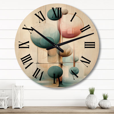 Circular Fusion In Shades Of Retro Blue I - Modern Geometric Oversized Wood Wall Clock