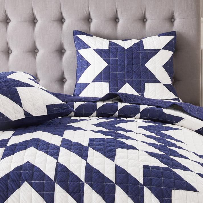 Blue Star Queen Quilt Set (3pc), Queen