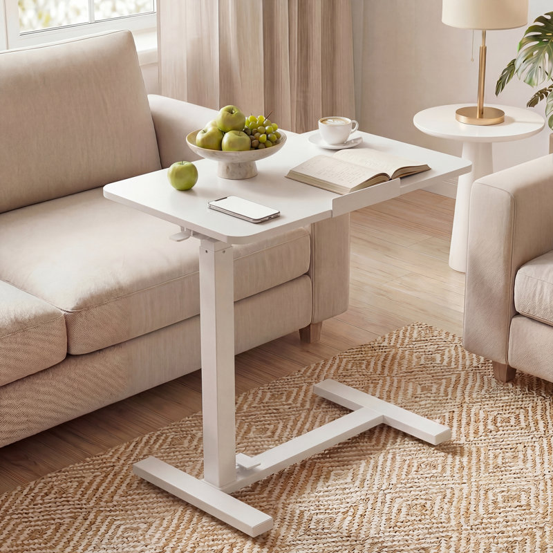 Table d'appoint à hauteur réglable en forme de C, Blanc