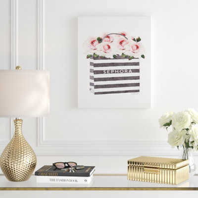 " Striped Makeup Shopping Bag Filled With Roses "
