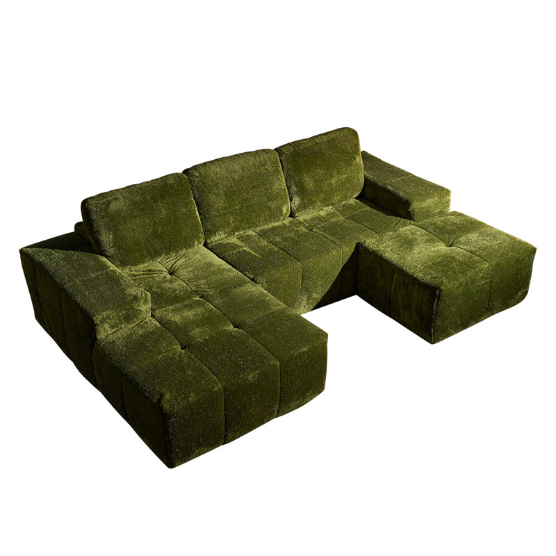 Canapé modulaire 114,5 po en L avec méridienne et repose-pieds, Vert, Face à la gauche
