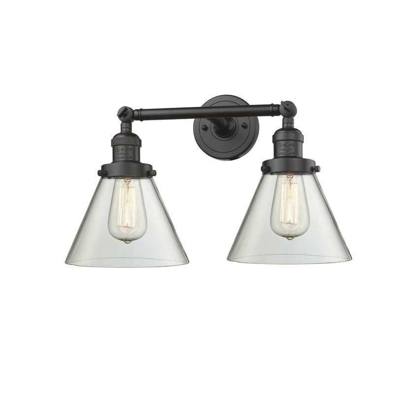 Cone 2 Light Bath Vanity Light, 6 Watt Vinage LED Bulb, Clear, Oil Rubbed Bronze
