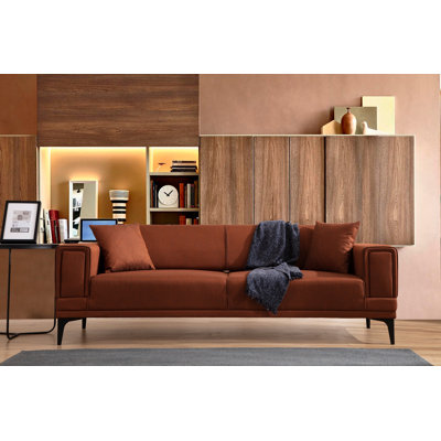 Élégant canapé-lit 3 places, tuile rouge, 90,6 po x 37,4 po x 30,3 po | Structure en bois de hêtre durable et en carton, tissu 100% polyester | Convertible en canapé-lit avec mécanisme de dossier pivotant | Tissu facile à nettoyer, nettoyage à sec, confort moderne