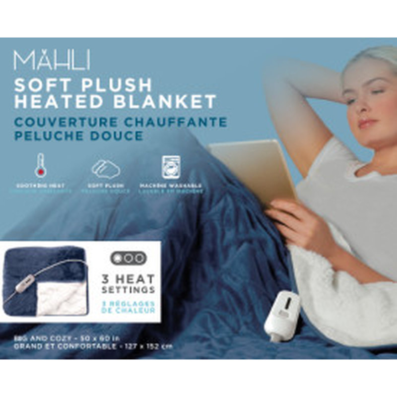 Mahli Flannel Heating Blanket, Blue