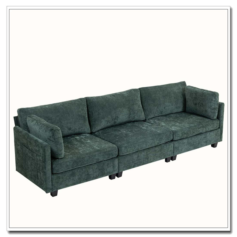 Canapé 3 places en tissu chenille profond, Vert foncé