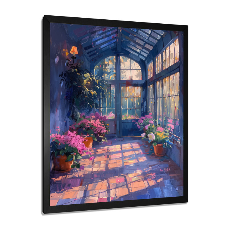 Serre rose ensoleillé Serenity - Art mural, H 12 po x l 20 po, Cadre pour photo simple noir, bois massif