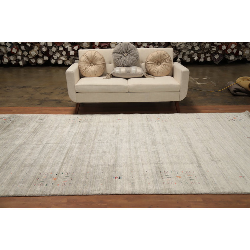 Tapis neutre de style Gabbeh 7 x 12 avec des embellissements artistiques subtils