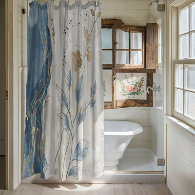 Rideau de douche 1 pièce Boho Gold and Blue Art