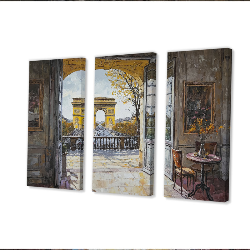 Ensemble de salon art mural jaune avec vue de Triomphe à Paris, H 28 po x l 36 po x P 1 po, Toile tendue