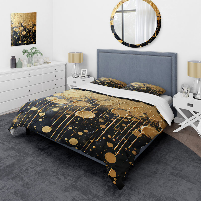 Ensemble de housse de couette Gold and Black Elegant Explosions - Fireworks, Housse de couette pour très grand lit et 2 très 