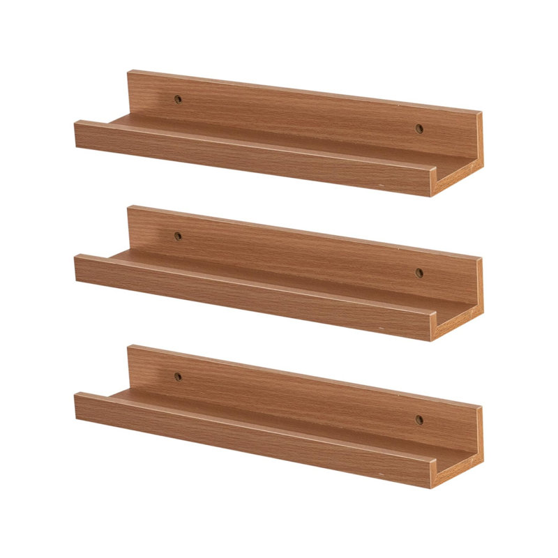 Harbour Housewares - Floating Picture Ledge Wall Shelves - Set of 3, 4.5cm H x 32.5cm W x 8.5cm D, Brown