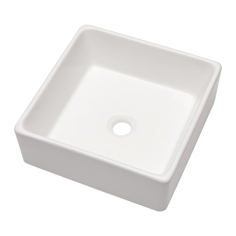 15" x 15" Bathroom Vessel Sink Square White Ceramic Bathroom Sink Above Counter Vessel Vanity Sink