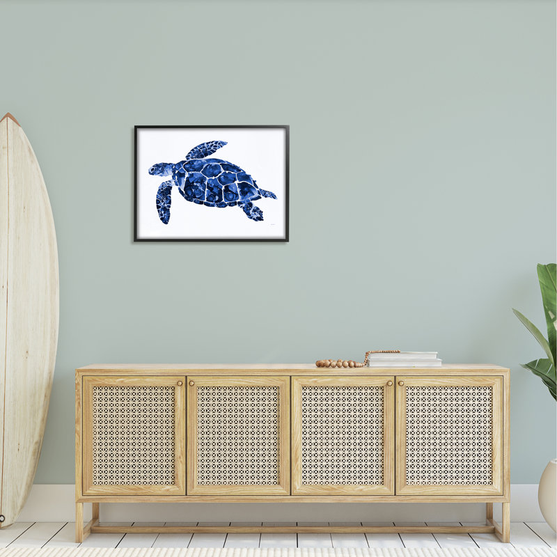 Tortue bleue mouchetée, H 24 po x l 30 po x P 1,5 po, Giclée encadrée noir minuit