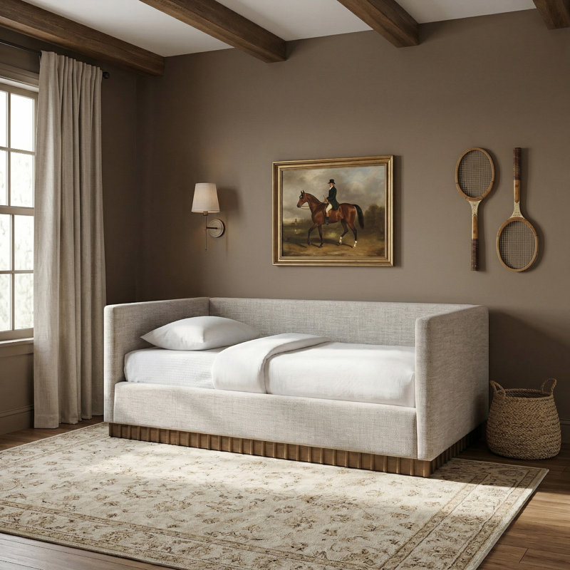 Lit de jour rembourré en tissu texturé Teva Gregory, Beige