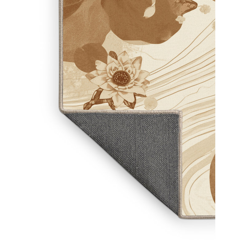 Tapis beige moelleux moelleux à motif floral classique - reliure beige, 3 X 5