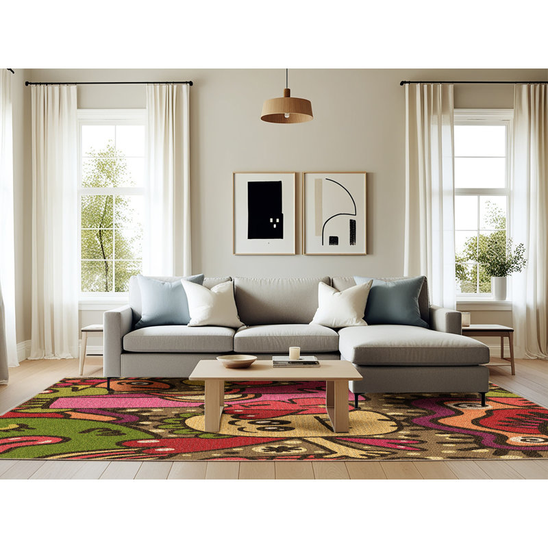 Tapis 100% orange à motif lavable à la machine 2989, Rectangle 6 pi x 9 pi