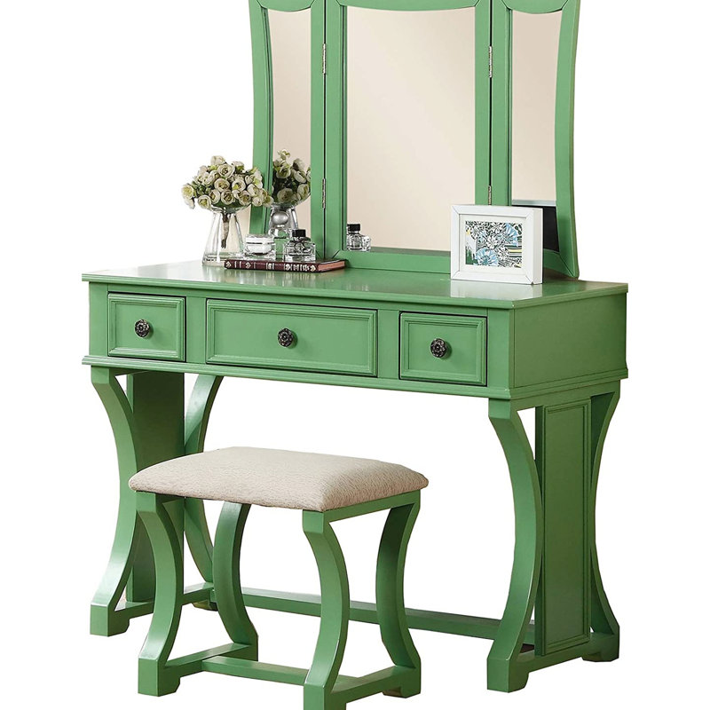 Meuble-lavabo pomme, tabouret, placage, tiroirs fonctionnels, couleur de mobilier rustique en pin rustique,, Vert antique