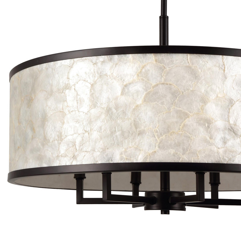Lustre cylindrique 24 lumières 6 pouces Capiz, Bronze frotté à l'huile