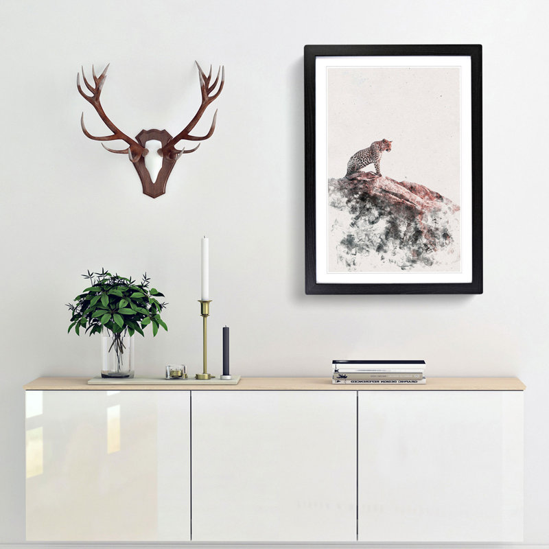 Leopard upon the Rock - Framed Print, 63cm H x 45cm W x 2cm D, Black Framed