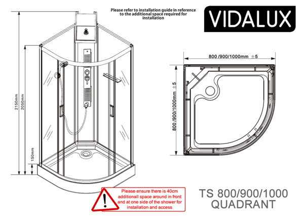 Vidalux Kontrast TS Shower Cabin  VIDA - Kontrast TS 900 Quadrant