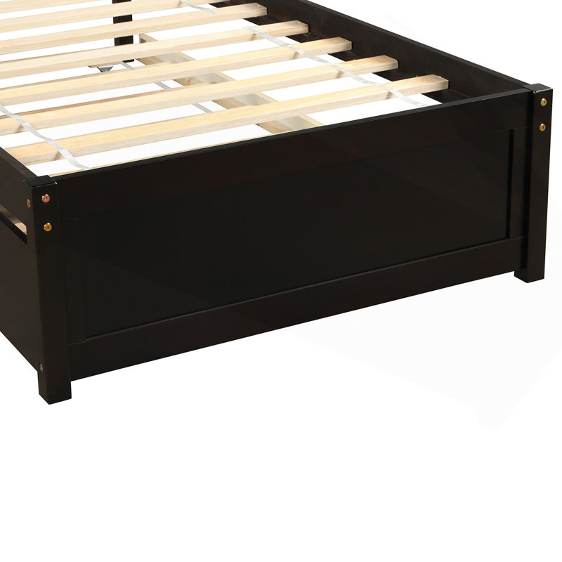 Structure de lit simple en bois avec lit gigogne et espresso, Espresso