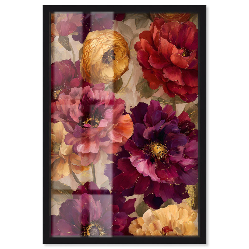 «Deep Blossoming Floral Shadowbox Print» par Art Remedy, H 16 po x l 11 po, Noir