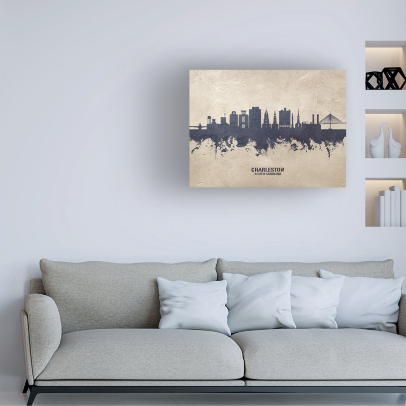 «Charleston South Carolina Skyline Concrete» par Michael Tompsett, impression sur toile tendue, H 18 po x l 24 po x P 2 po