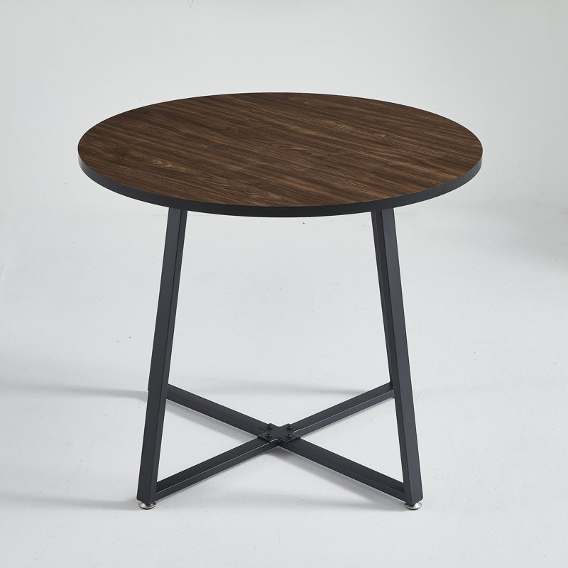 Aleida Round Metal Base Dining Table, Brown