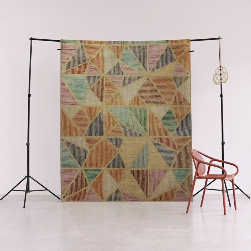 Beige-Themed Multi-Colored Geometric Star Fragment Patterned Modern Decorative Rug, Runner 3'9" x 6'6"