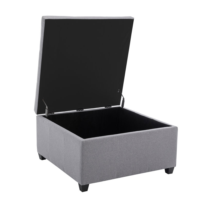 Repose-pieds carré capitonné avec rangement de 35 po Jamil, Mélange de polyester gris