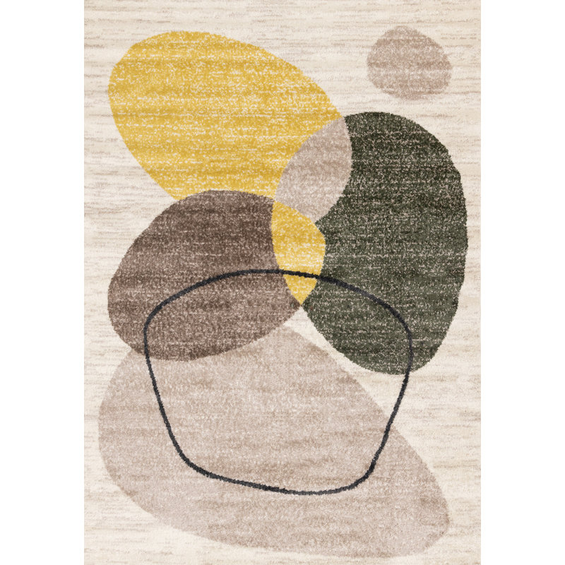 Traeton Beige Yellow Green Geometric Stones Rug, Rectangle 5'3" x 7'7"