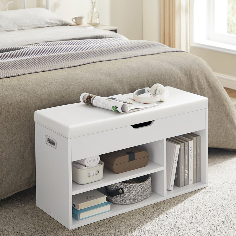 6 Pair Shoe Storage Bench, Cloud White, 17.3" H x 31.5" W x 11.8" D