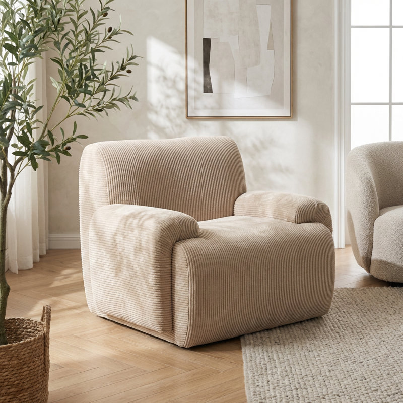 Fauteuil d'appoint large à rayures verticales en chenille