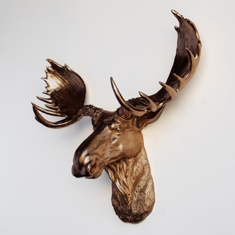 Décoration murale fausse tête d'orignal empaillée, Bronze