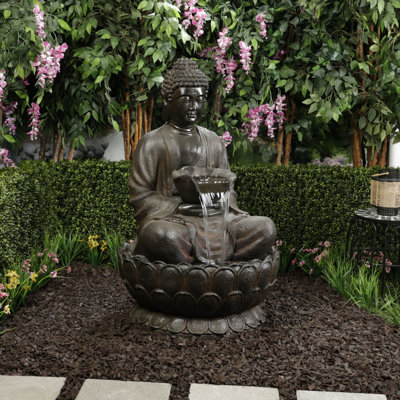 Diviel Outdoor Natural Stone Weather Resistant Sculptural Fountain with Lights