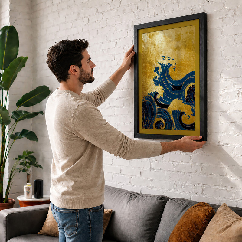 Golden Wave Japandi - Framed Print, Unframed, A2 - 59.4 x 42.0 cm