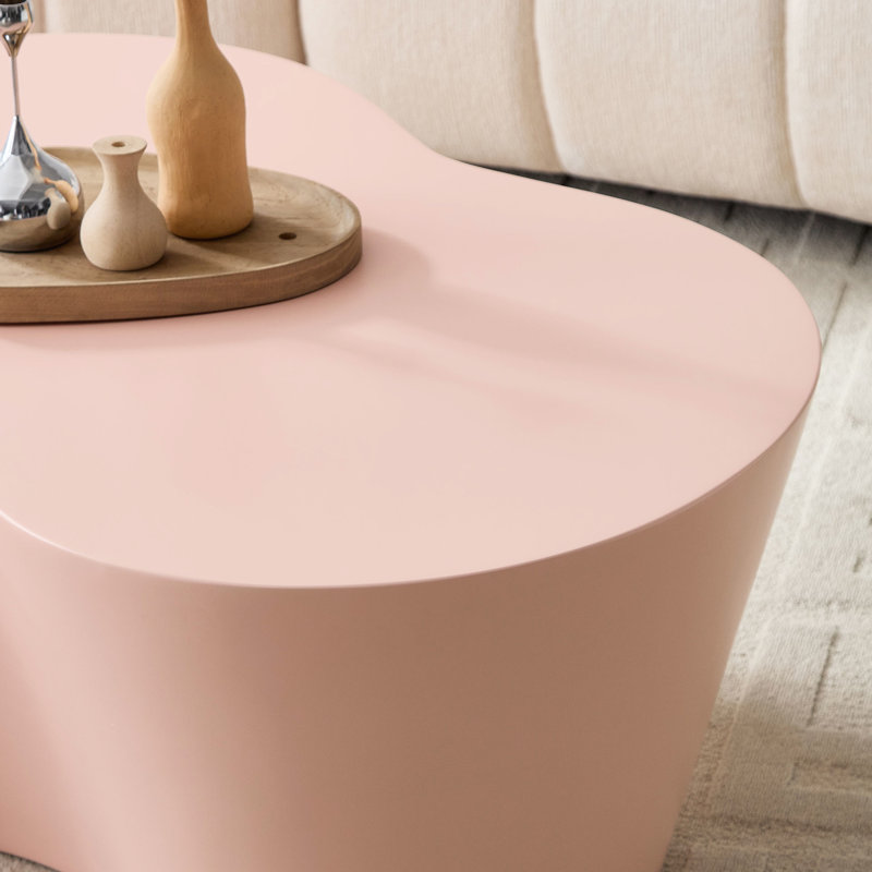 Table basse en fibre de verre rose de 50 pouces pour le salon, conception et structure uniques, sans assemblage, forme facile à nettoyer, structure